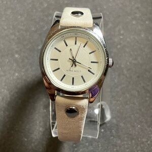 Nine West Ladies Quartz Watch Silver Tone White Band Y121E NW/1627 Working